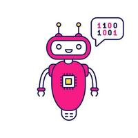 Chatbot coding color icon. Talkbot with chip insert. Codebot. Code writing virtual assistant. Online helper. Modern robot. Isolated vector illustration