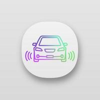 Smart car in front view app icon. NFC auto with radar sensors. Intelligent vehicle. UI UX user interface. Web application. Self driving automobile. Driverless vehicle. Vector isolated illustration