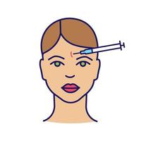 Forehead neurotoxin injection color icon. Frown lines anti wrinkle injection. Cosmetic procedure. Wrinkles reducing. Facial rejuvenation. Isolated vector illustration