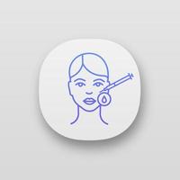 Neurotoxin injection area disinfection app icon. Hyaluronic acid injection. Injectable filler. Cosmetic procedure. Facial rejuvenation. Wrinkles reducing. UI UX interface. Vector isolated illustration