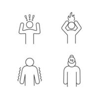 Emotional stress linear icons set. Anxiety, frustration, tremor, burden. Thin line contour symbols. Isolated vector outline illustrations. Editable stroke