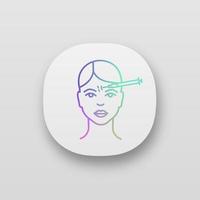 Forehead neurotoxin injection app icon. Frown lines anti wrinkle injection. Cosmetic procedure. Wrinkles reducing. Facial rejuvenation. UI UX interface. Web application. Vector isolated illustration