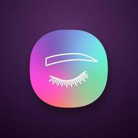 Straight eyebrow shape app icon. UI UX user interface. Flat eyebrows. Brows shaping by tattooing. Closed woman eye. Web or mobile application. Vector isolated illustration