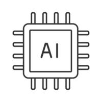 AI processor linear icon. Microprocessor for artificial intelligence system. Thin line illustration. Microchip, chipset. CPU. Central processing unit. Vector isolated outline drawing. Editable stroke