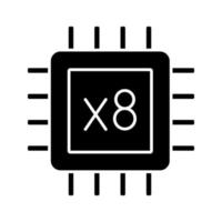Octa core processor glyph icon. Eight core microprocessor. Microchip, chipset. CPU. Computer multi-core processor. Integrated circuit. Silhouette symbol. Negative space. Vector isolated illustration