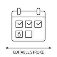 Menstrual calendar linear icon. Thin line illustration. Thin line illustration. Period tracker. Pregnancy, ovulation calculator and calendar. Contour symbol. Vector isolated outline illustration