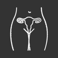 Female reproductive system chalk icon. Uterus, fallopian tubes and vagina. Women's health. Gynecology. Isolated vector chalkboard illustrations