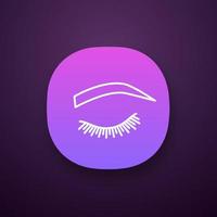 Soft arched eyebrow shape app icon. Rounded, curved eyebrows. Brows shaping by tattooing. Closed woman eye. UI UX user interface. Web or mobile application. Vector isolated illustration