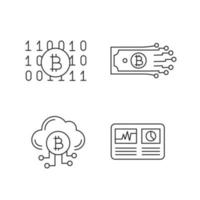 Bitcoin cryptocurrency linear icons set. Binary code, digital money, cloud mining, hashrate. Thin line contour symbols. Isolated vector outline illustrations. Editable stroke