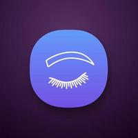 Rounded eyebrow shape app icon. Arched eyebrows. Brows shaping by tattooing. Closed woman eye. UI UX user interface. Web or mobile application. Vector isolated illustration