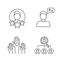 Resume linear icons set. Professional experience, language skill, volunteering, headhunting. Thin line contour symbols. Isolated vector outline illustrations. Editable stroke