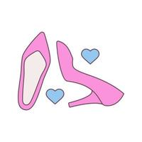 Wedding accessories color icon. Women dress code. High heel shoes and hearts. Wedding agency. Isolated vector illustration