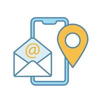 Contact information color icon. Phone, email, location. Contact us. Communication. Smartphone, envelope, pinpoint. Isolated vector illustration