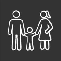 Family chalk icon. Woman, man and child. Positive parenting. Childcare. Happy parenthood. Father, mother and baby. Isolated vector chalkboard illustration