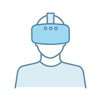 Virtual reality player color icon. VR player. Man with VR mask, glasses, headset. Isolated vector illustration