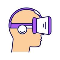 VR player side view color icon. Virtual reality player. 3D VR mask, glasses, headset with built in headphones. Isolated vector illustration