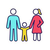 Family color icon. Woman, man and child. Positive parenting. Childcare. Happy parenthood. Father, mother and baby. Isolated vector illustration