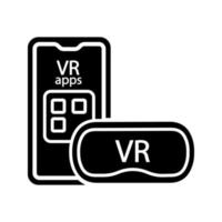 Smartphone VR headset glyph icon. Silhouette symbol. Virtual reality mobile apps. VR mask, glasses, goggles with phone. Negative space. Vector isolated illustration