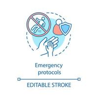 Emergency protocols concept icon. First aid, health insurance idea thin line illustration. Medical assistance, primary, initial care, public safety. Vector isolated outline drawing. Editable stroke