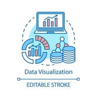 Data visualization concept icon. Web metrics and analytics idea thin line illustration. Big data. Statistics. Charts, diagrams. Business marketing. Vector isolated outline drawing. Editable stroke