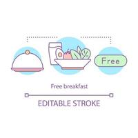 Free hotel breakfast concept icon. Continental breakfast, beverage, serving tray with lid. In room dining. Hotel amenity idea thin line illustration. Vector isolated outline drawing. Editable stroke