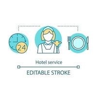 Hotel service concept icon. Round-the-clock in room dining, cleaning. Room amenities idea thin line illustration. Vector isolated outline drawing. Editable stroke