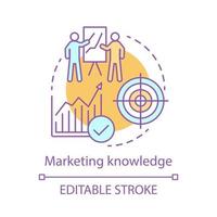 Marketing knowledge concept icon. Promotion strategy idea thin line illustration. Advertising campaign. Business goals. Vector isolated outline drawing. Editable stroke