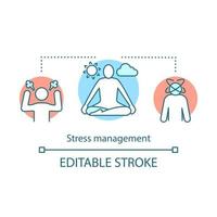 Stress management concept icon. Mental health idea thin line illustration. Stress overcoming. Frustration, burnout, nervous tension. Calm and relax. Vector isolated outline drawing. Editable stroke