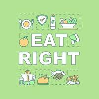 comer banner de conceptos de palabra correcta. nutrición saludable. dieta. presentación, sitio web. idea de tipografía de letras aisladas con iconos lineales. ilustración de contorno vectorial vector