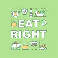 Eat right word concepts banner. Healthy nutrition. Diet. Presentation, website. Isolated lettering typography idea with linear icons. Vector outline illustration