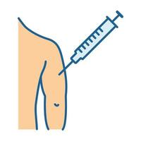 Injection in man's arm color icon. BCG, hepatitis, diphtheria immunization and vaccine. Disease prevention. Isolated vector illustration