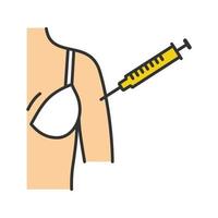 Woman s arm injection color icon. Hepatitis, measles vaccination. Disease immunization. Isolated vector illustration