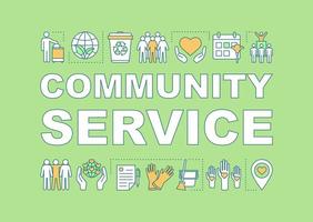 Community service word concepts banner. Volunteering. Presentation, website. NGO. Nonprofit organization. Isolated lettering typography idea with linear icons. Vector outline illustration