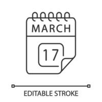 March 17 linear icon. Thin line illustration. Saint Patrick s Day. Calendar date. Contour symbol. Vector isolated outline drawing. Editable stroke