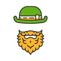 Leprechaun color icon. Man with bowler hat and beard. Saint Patrick s Day symbol. Isolated vector illustration