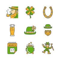 Saint Patrick s Day color icons set. March 17. Feast of St. Patrick. Isolated vector illustrations