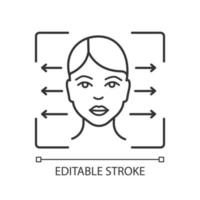 Icono lineal del lector de reconocimiento facial. alineación de escaneo de identificación facial. Ilustración de línea fina de cabeza humana. ajuste de verificación de identidad. símbolo de contorno. dibujo de contorno aislado vectorial. trazo editable vector