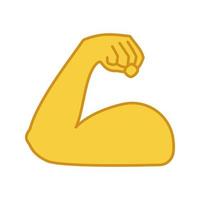 Flexed bicep color icon. Strong emoji. Muscle. Bodybuilding, workout. Man s arm, forearm. Isolated vector illustration