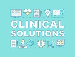 Clinical solution word concepts banner. Medical treatment. Diagnostics, examination. Case history. Presentation, website. Isolated lettering typography idea, linear icons. Vector outline illustration