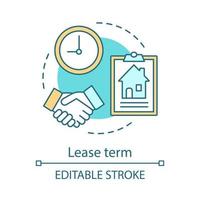 Lease term concept icon. Property deal agreement. Tenancy rental period, time interval. Rent, buy house idea thin line illustration. Vector isolated outline drawing. Editable stroke