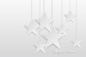 Background with white paper Christmas stars. Paper cut style blank template. Merry Christmas and Happy New Year banner card vector