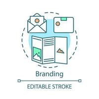 Branding concept icon. Brand management idea thin line illustration. Strategy analysis, planning. Brand equity, marketing standards. orporate image. Vector isolated outline drawing. Editable stroke