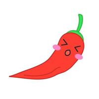 Chilli cute kawaii vector character. Persevere vegetable with dizzy face. Tired chili pepper. Funny emoji, emoticon, suffering, surprised. Isolated cartoon color illustration