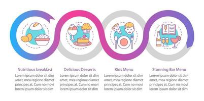 Food service vector infographic template. Cafe menu. Business presentation design elements. Data visualization with four steps and options. Process timeline chart. Workflow layout with linear icons