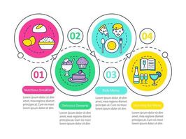 plantilla de infografía de vector de servicio de alimentos. Elementos de diseño de presentación de negocios de menú de restaurante. visualización de datos con pasos y opciones. gráfico de la línea de tiempo del proceso. diseño de flujo de trabajo con iconos lineales