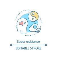 Stress resistance concept icon. Contemplation. Mindfulness. Calm and peace. Positive thinking. Meditation idea thin line illustration. Vector isolated outline drawing. Editable stroke