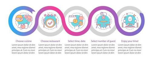 plantilla de infografía de vector de restaurante. cena en la cafetería. menú de comida coulsine. elementos de diseño de presentación de negocios. visualización de datos con cinco pasos, opciones. gráfico de la línea de tiempo del proceso. diseño del flujo de trabajo