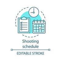 Shooting schedule concept icon. Video pre production idea thin line illustration. Movie production scheduling. Film shot planning. Time management. Vector isolated outline drawing. Editable stroke