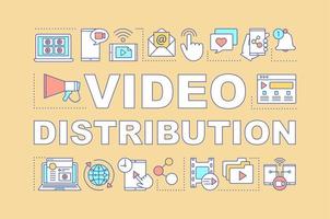 Video distribution word concepts banner. Streaming, hosting service. Video sharing platform. Presentation, website. Isolated lettering typography idea with linear icons. Vector outline illustration