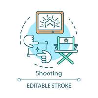 Shooting concept icon. Video production idea thin line illustration. Cinematography. Film making, directing. Movie production process. Filming. Vector isolated outline drawing. Editable stroke